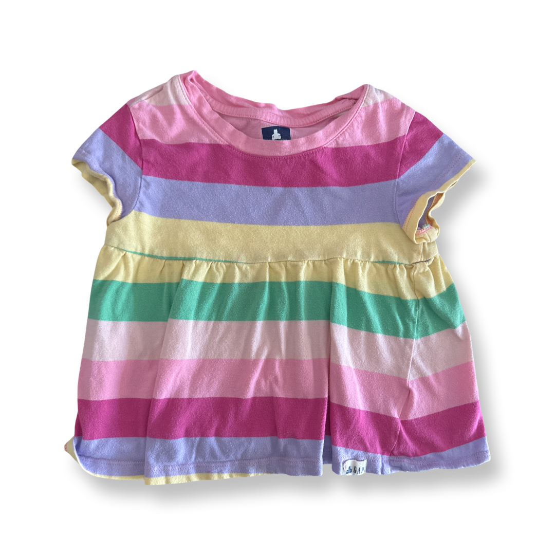 Gap Girls Pink T-Shirt Size: Rainbow Striped Tee Pink