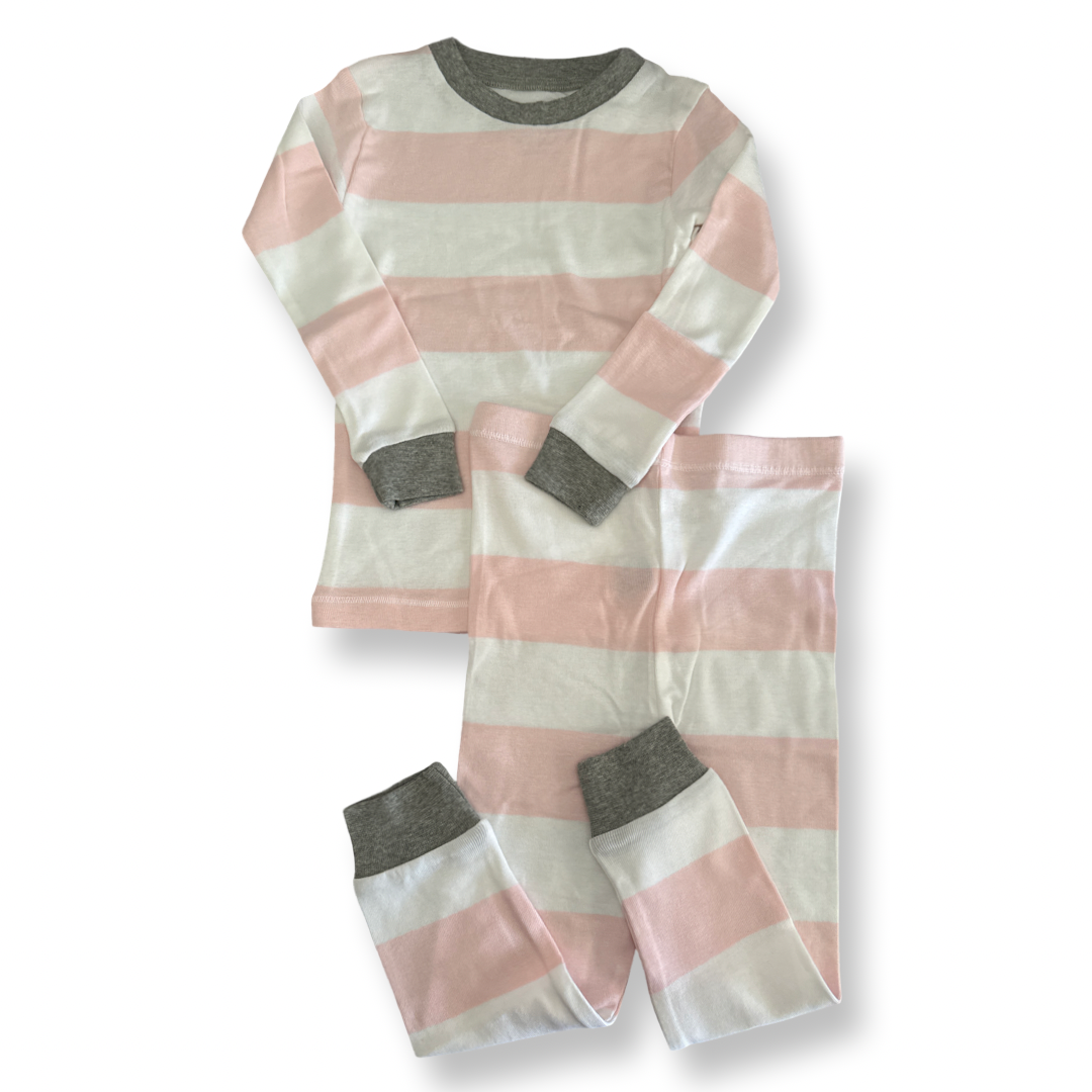 Burt's Bees Girls Pink 2-piece Pajamas Size: Striped Pajama Set Pink