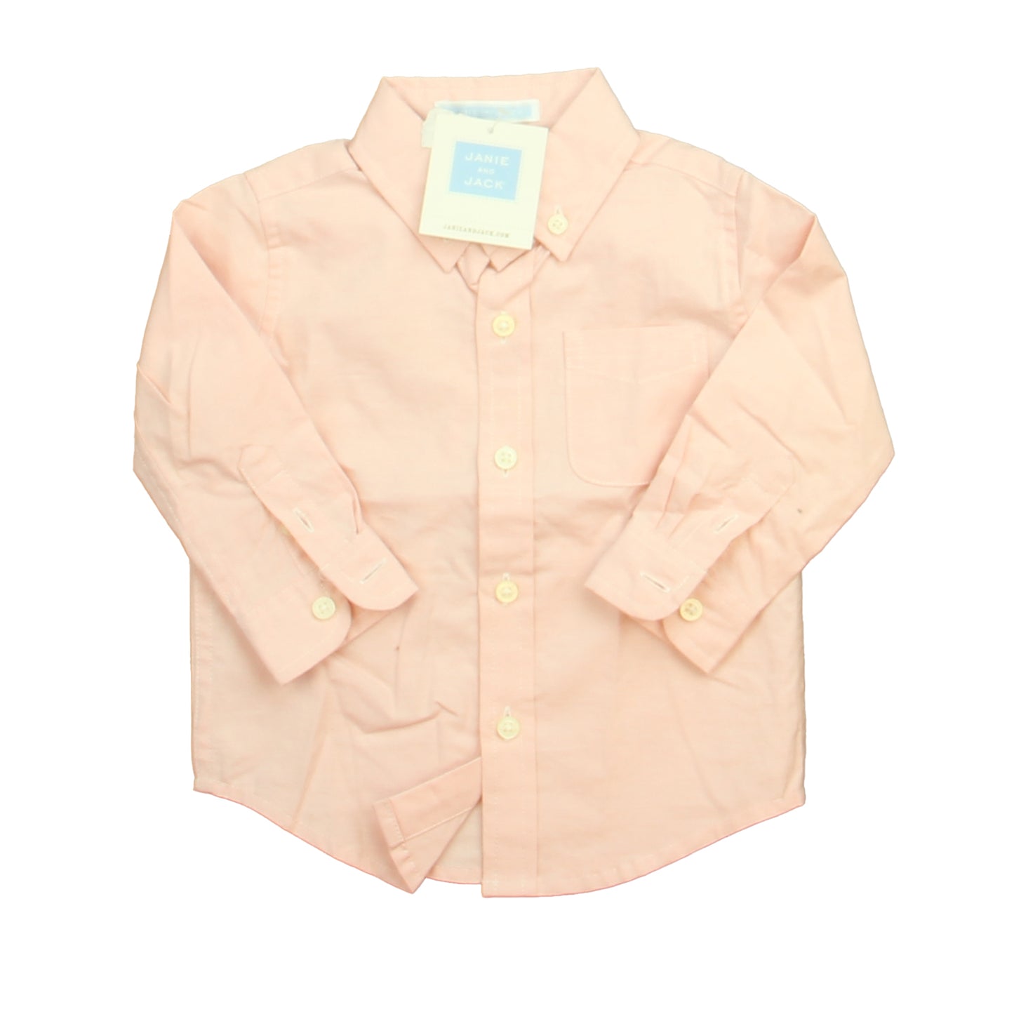 Janie and Jack Boys Pink Button Down Long Sleeve Size: 6-12 Months Pink
