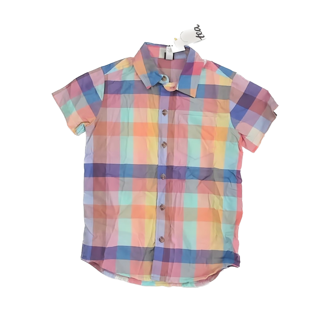 Tea Collection Boys Plaid Button Down Short Sleeve Size: 7 Years Plaid