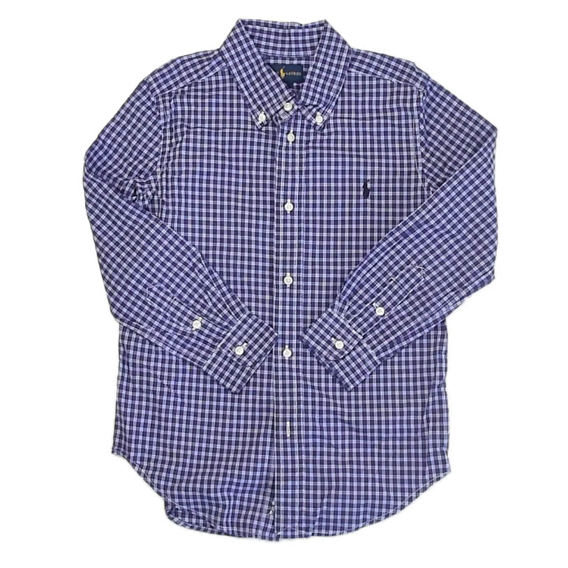 Ralph Lauren Boys Purple | Blue Plaid Button Down Long Sleeve Size: 6 Years Purple | Blue Plaid