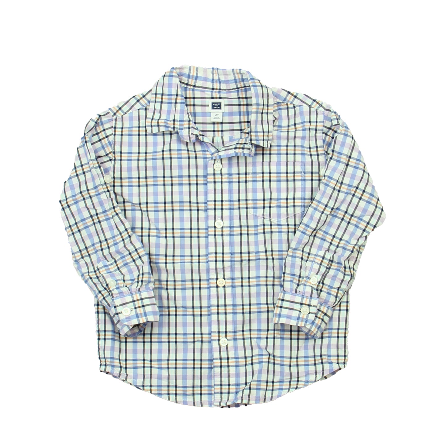 Janie and Jack Boys Purple | Blue Plaid Button Down Long Sleeve Size: 2T Purple | Blue Plaid
