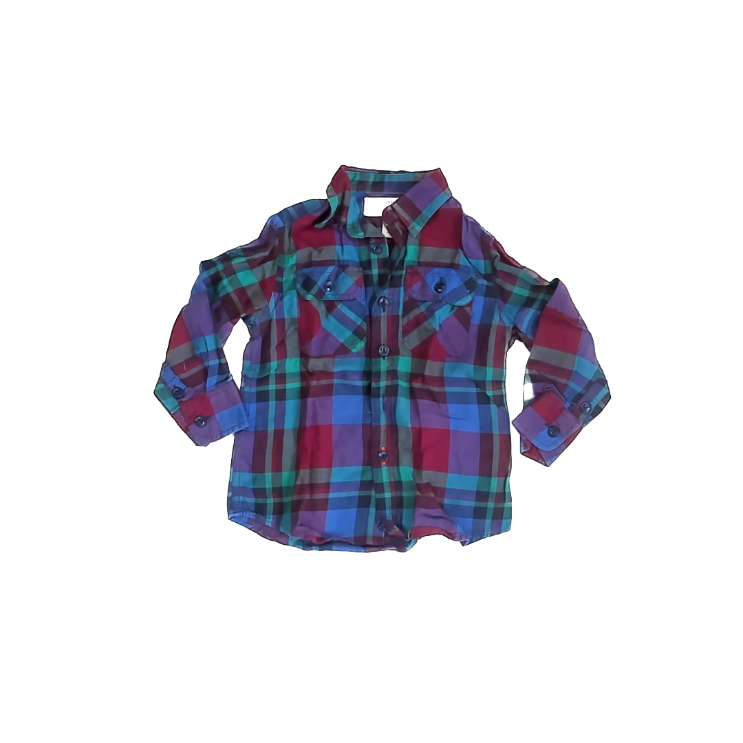 Crewcuts Boys Purple Flannel Button Down Long Sleeve Size: 3T Purple Flannel