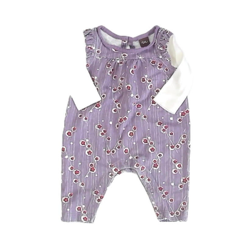 Tea Collection Girls Purple Floral Long Sleeve Outfit Size: 0-3 Months Purple Floral