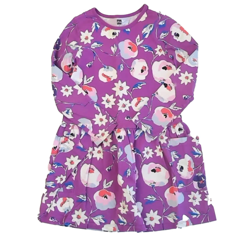 Tea Collection Girls Purple Floral Dress Size: 7 Years Purple Floral