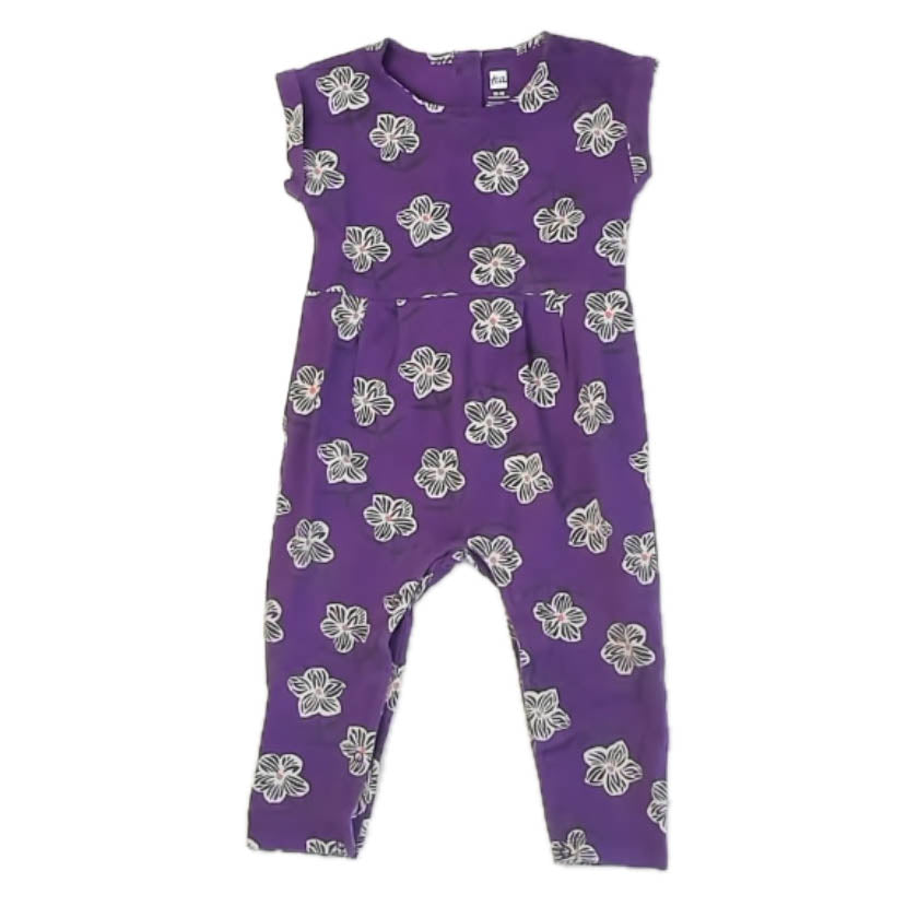 Tea Collection Girls Purple Floral Romper Size: 12-18 Months Purple Floral