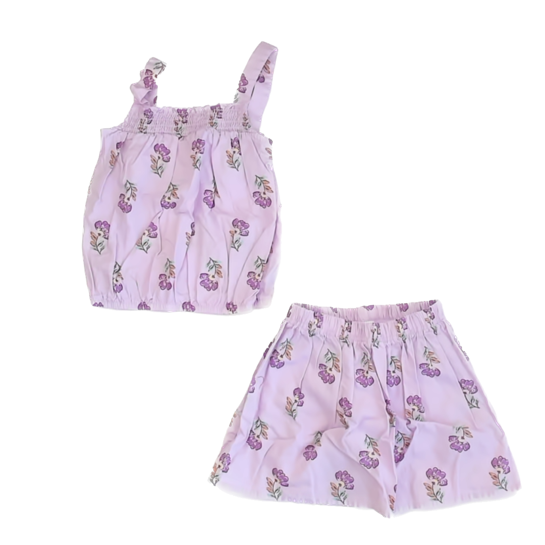 Carter's Girls Purple Floral Apparel Sets Size: 5T Purple Floral