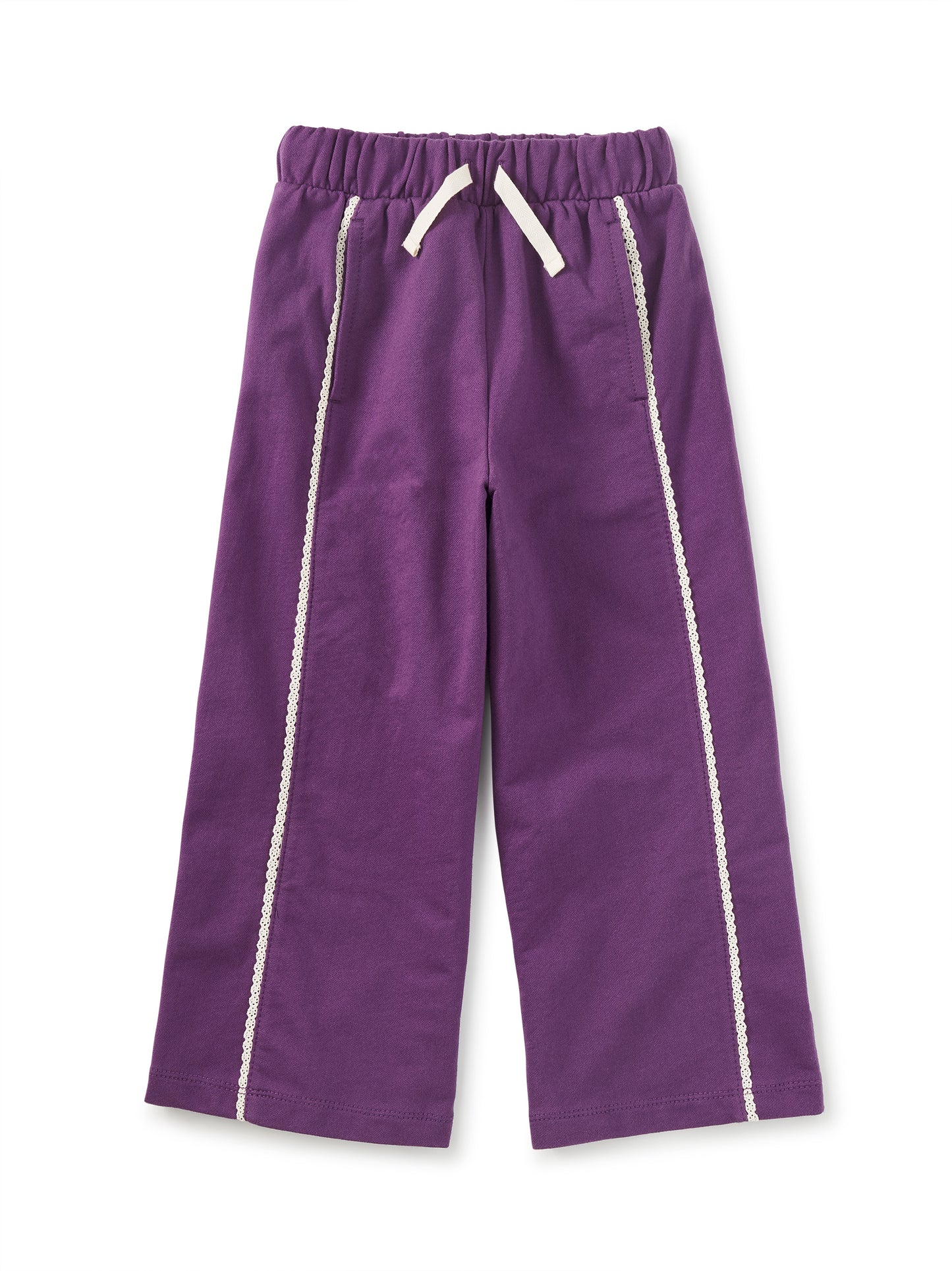 Tea Collection Girls Purple | Ivory Lace Trim Casual Pants Size: 5T Purple | Ivory Lace Trim