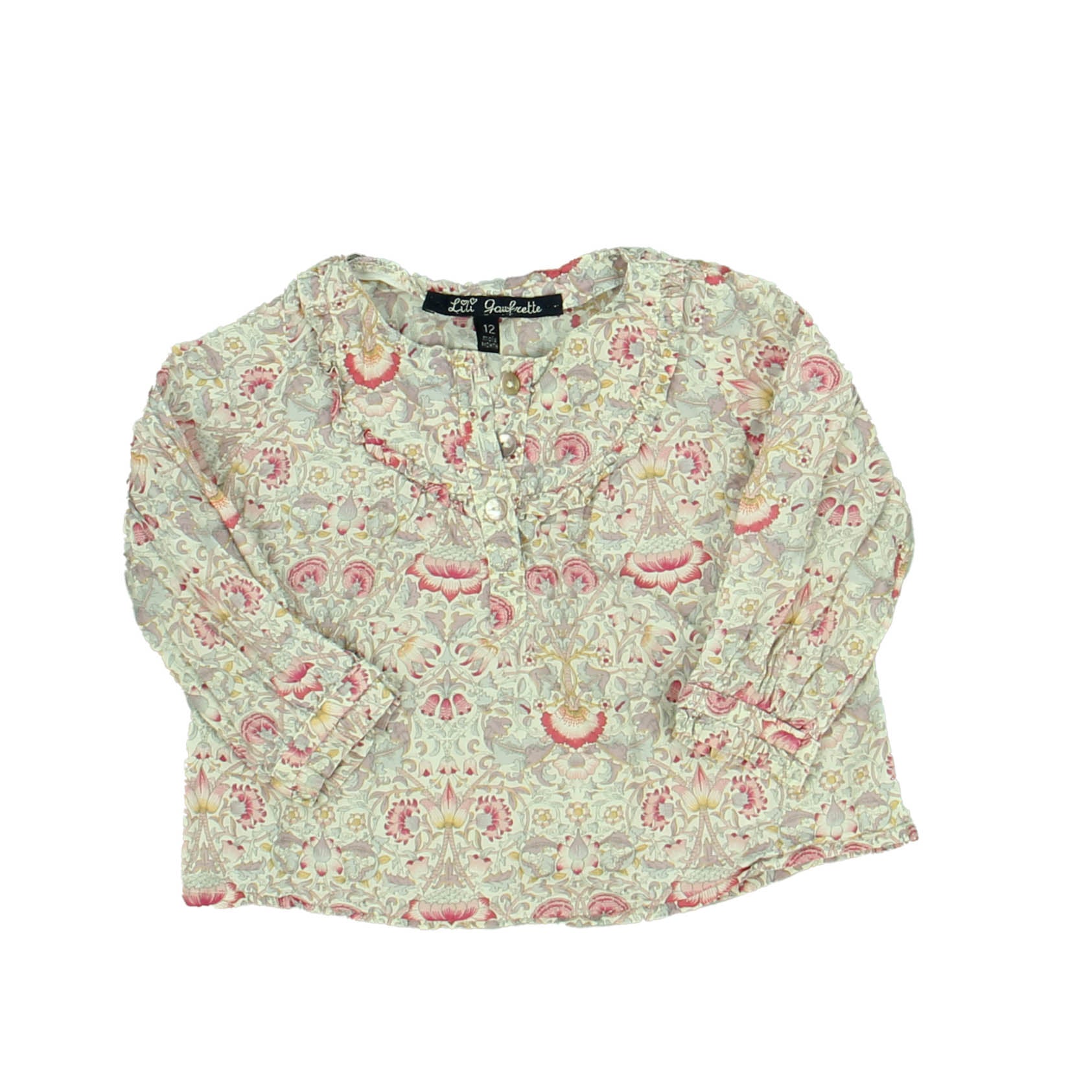 Lili Gaufrette Girls Purple | Pink | Floral Long Sleeve Shirt Size: 12 Months Purple | Pink | Floral
