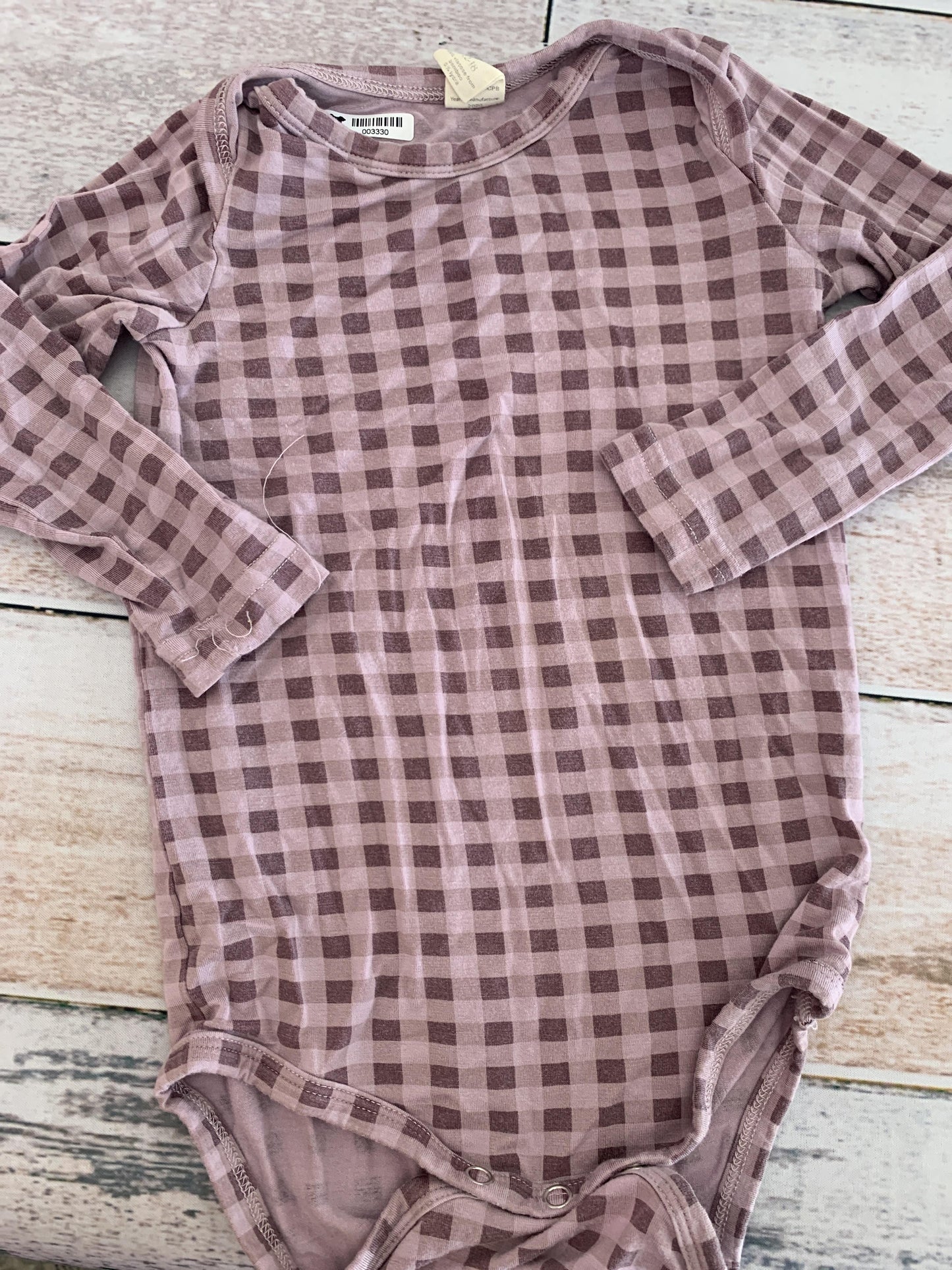 Kate Quinn Girls purple | plaid | Indigo Onesie Size: 12-18 months purple | plaid | Indigo