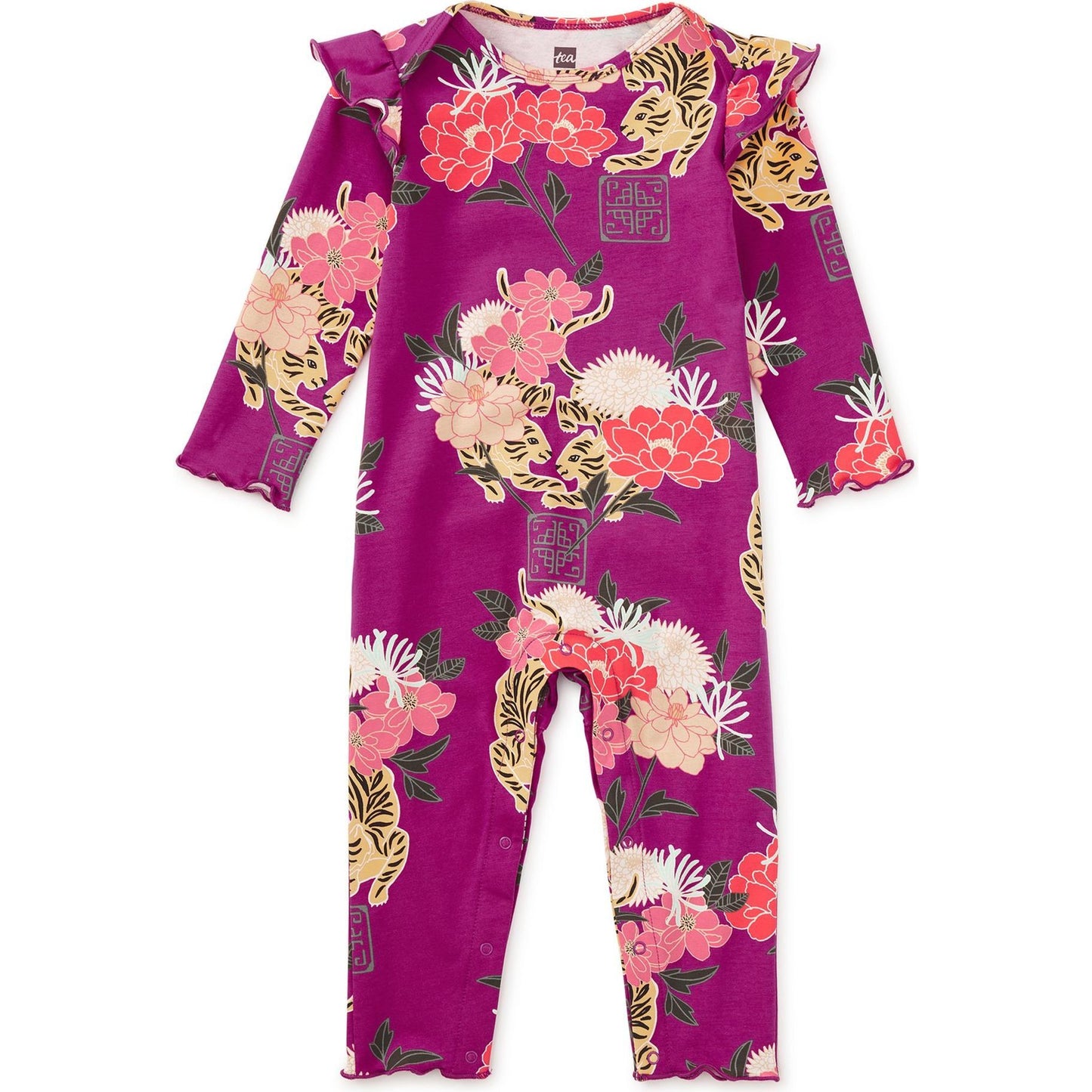 Tea Collection Girls Purple Tigers Romper Size: 6-9 Months Purple Tigers