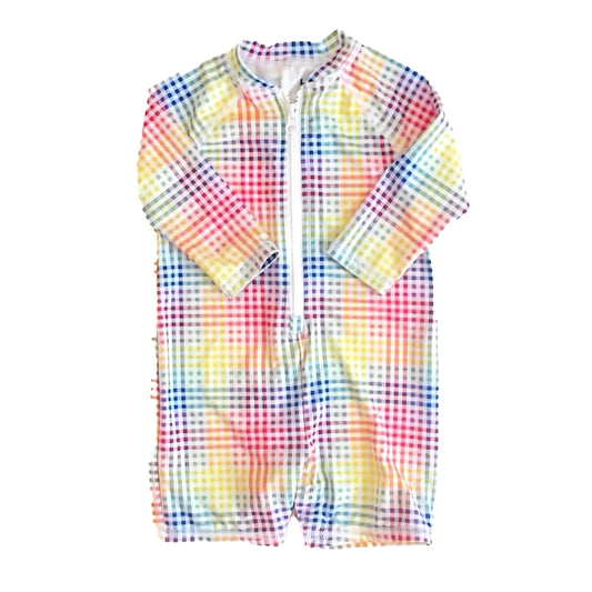 Lands' End Boys Rainbow Check 1-piece Swimsuit Size: 9-12 Months Rainbow Check
