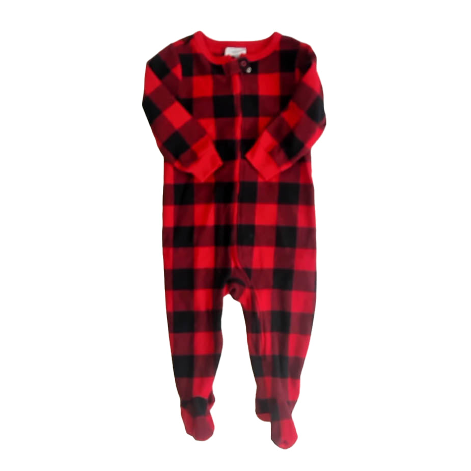Gap Unisex Red | Black Check 1-piece footed Pajamas Size: 12-18 Months Red | Black Check
