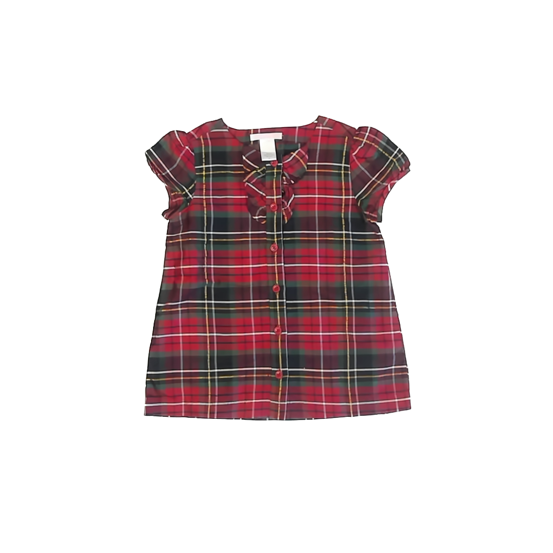 Janie and Jack Girls Red | Black Plaid Shirt Size: 6 Years Red | Black Plaid