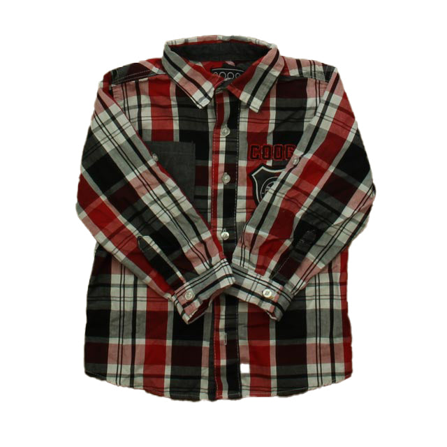 Coogi Boys Red | Black Plaid Button Down Long Sleeve Size: 3T Red | Black Plaid