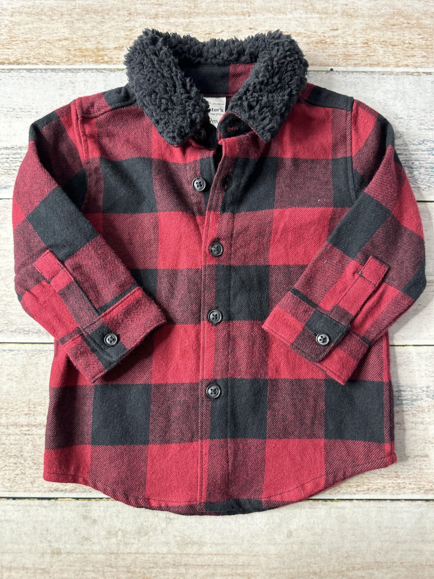 Carters Unisex Red | Black Button Down Short Sleeve Size: 6-9 months Red | Black