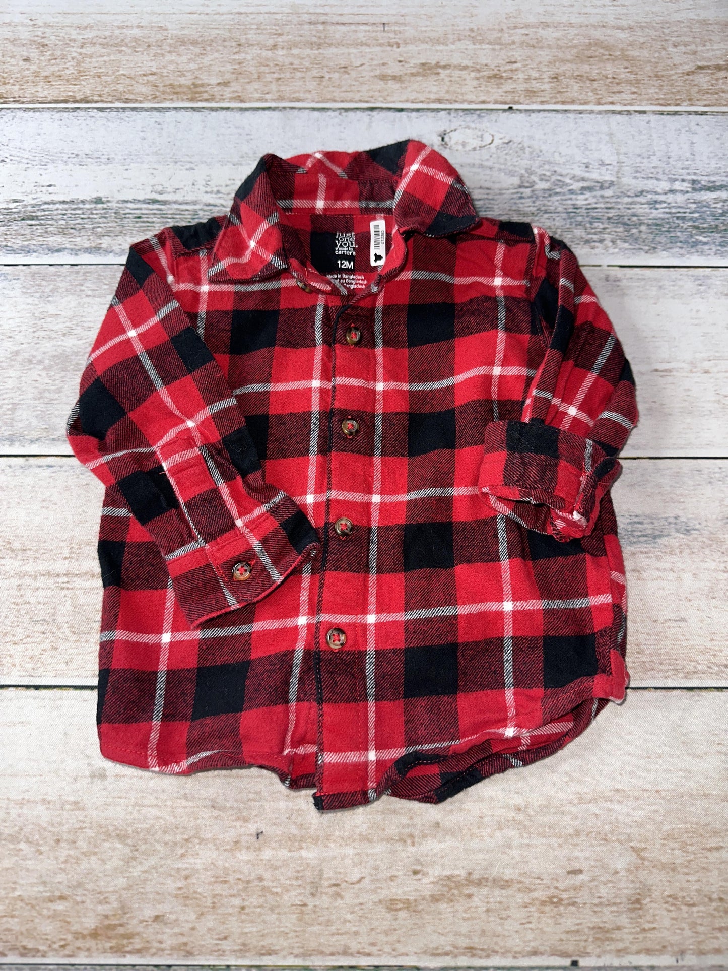 Carters Boys Red | Black Button Down Short Sleeve Size: 12 months Red | Black