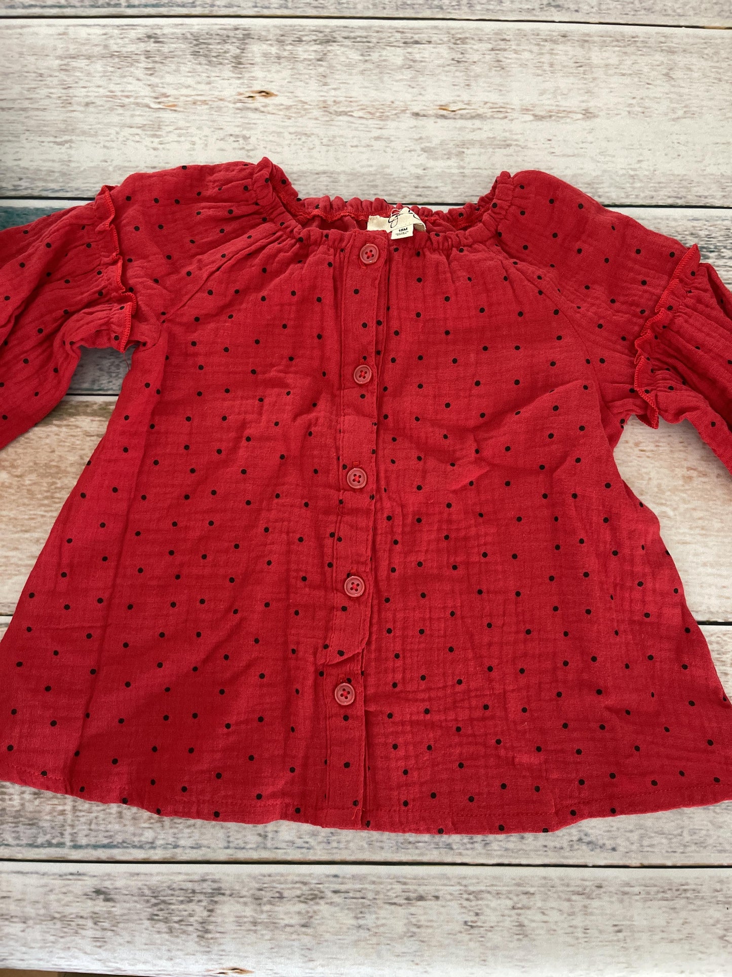 Jessica Simpson Girls Red | Black Long Sleeve T-Shirt Size: 18 months Red | Black