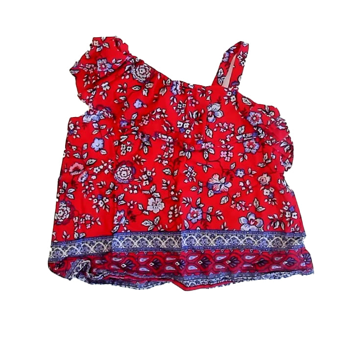 Janie and Jack Girls Red | Blue Floral Blouse Size: 18-24 Months Red | Blue Floral
