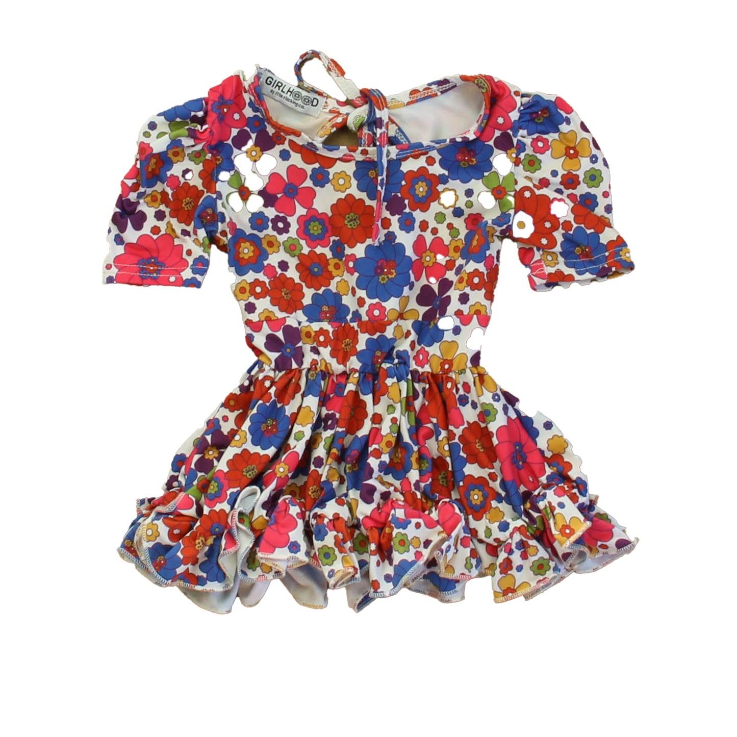 GirlHood Girls Red | Blue Floral Dress Size: 12 Months