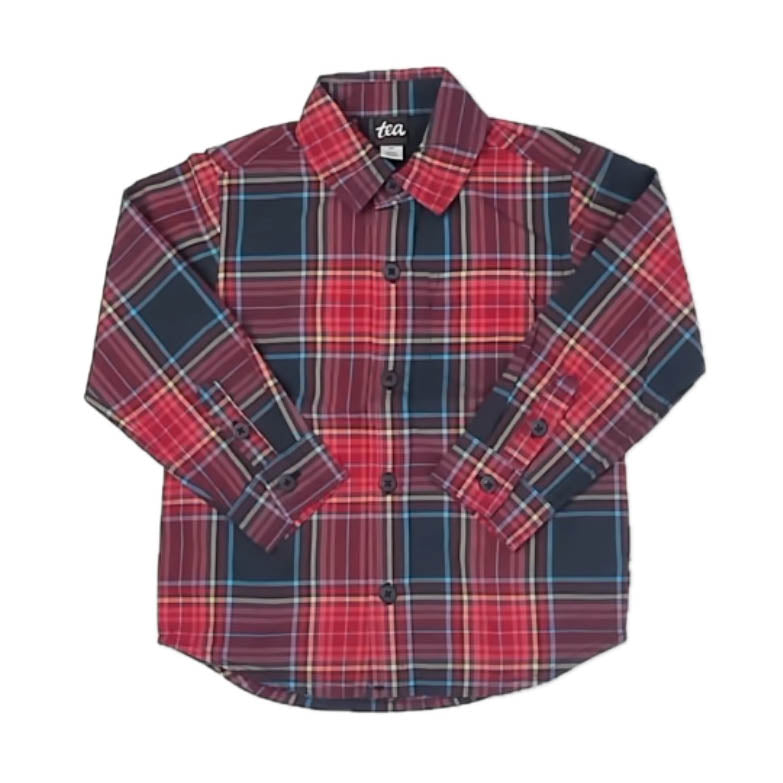 Tea Collection Boys Red | Blue Plaid Button Down Long Sleeve Size: 3T Red | Blue Plaid