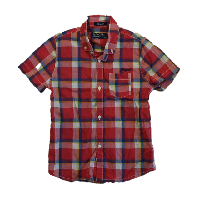 Mayoral Boys Red | Blue Plaid Button Down Short Sleeve Size: 4T Red | Blue Plaid