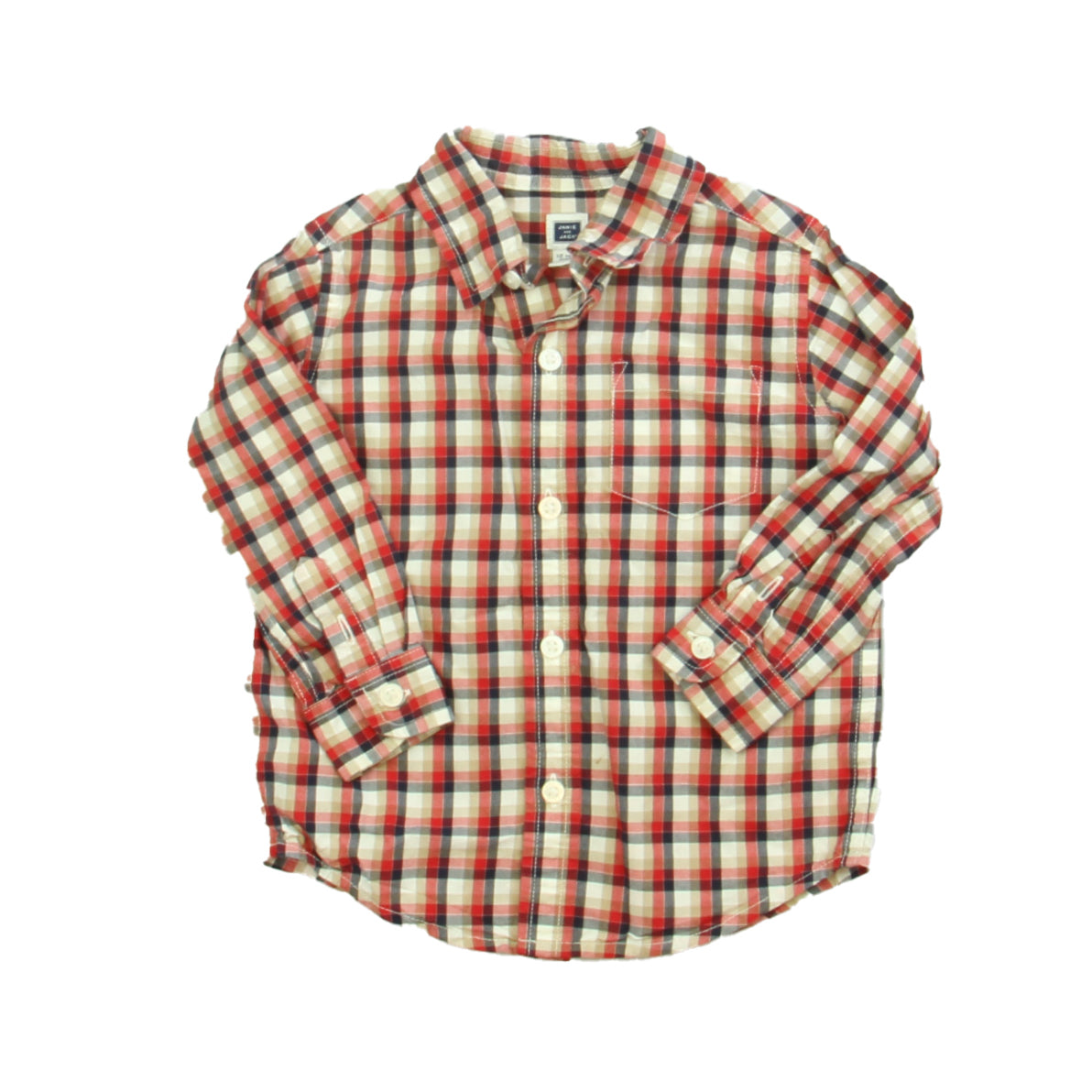 Janie and Jack Boys Red | Blue Plaid Button Down Long Sleeve Size: 12-18 Months Red | Blue Plaid