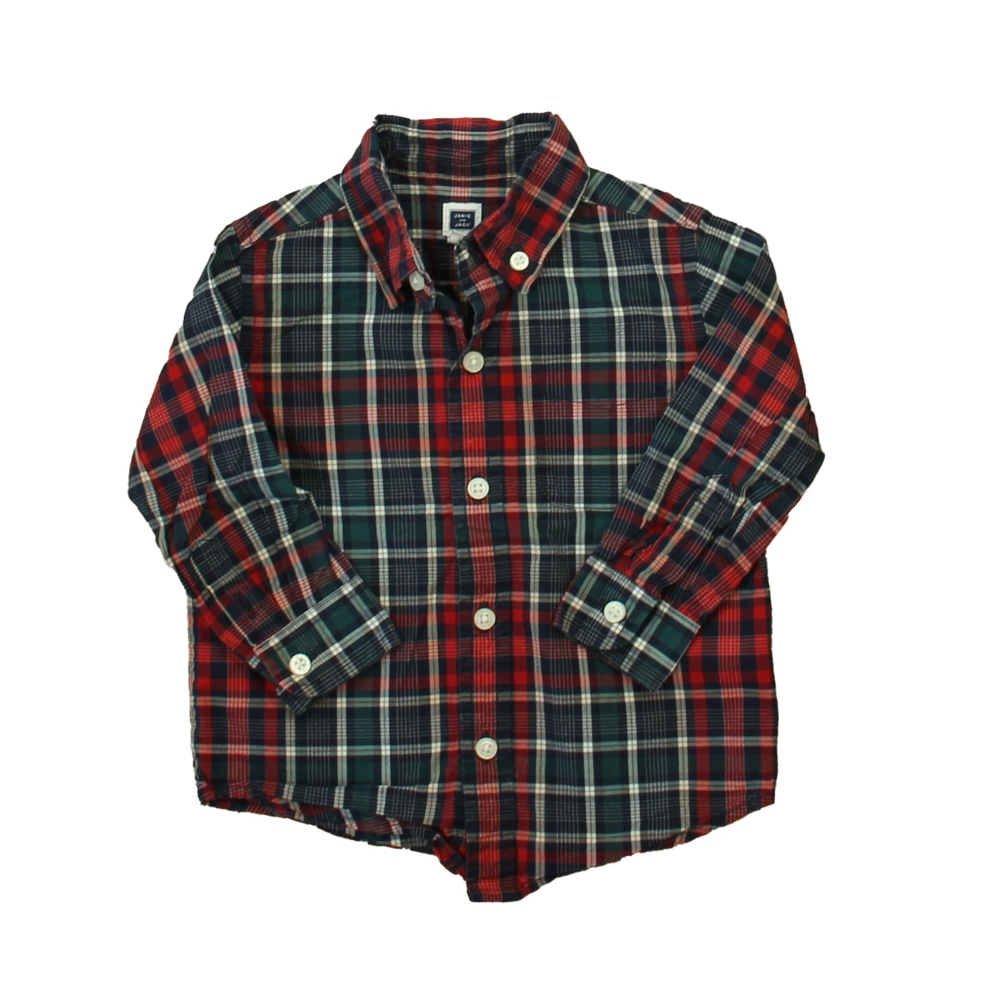 Janie and Jack Boys Red | Blue Plaid Button Down Long Sleeve Size: 12-18 Months Red | Blue Plaid