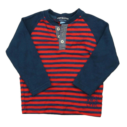 Andy & Evan Boys Red | Blue | Stripes Long Sleeve T-Shirt Size: 9-12M Red | Blue | Stripes