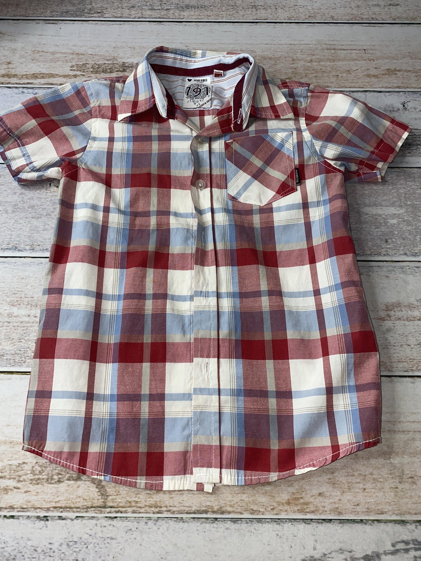 One9one Boys Red | Blue Button Down Short Sleeve Size: 4T Red | Blue