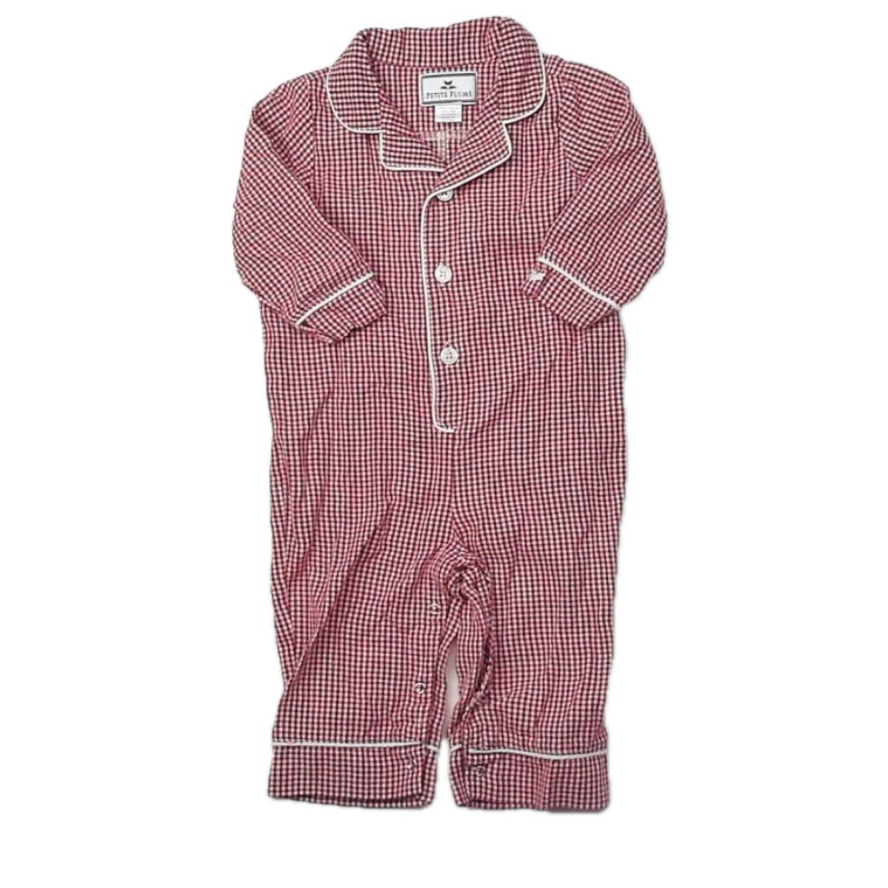 Petit Plume Boys Red Check 1-piece Non-footed Pajamas Size: 6-12 Months Red Check