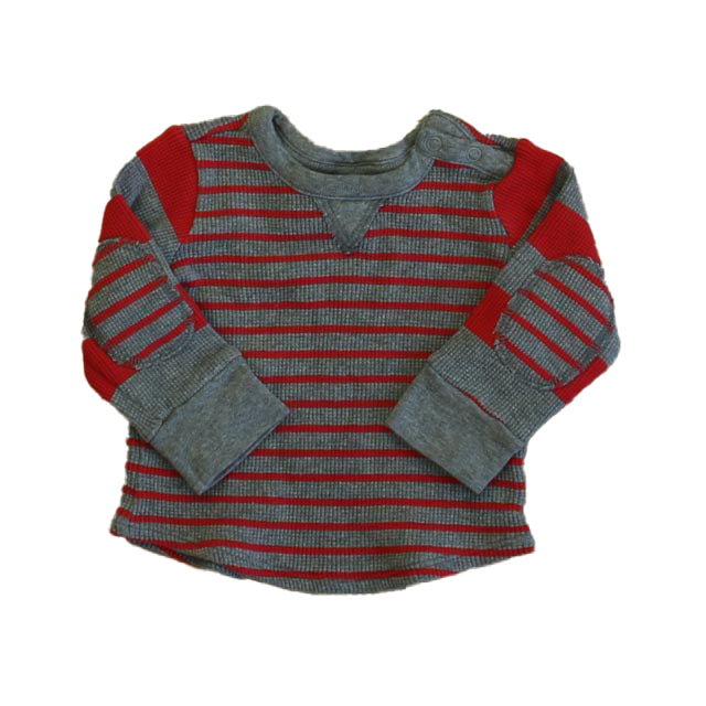 Hanna Andersson Boys Red | Gray Stripe Long Sleeve Shirt Size: 12-18 Months Red | Gray Stripe