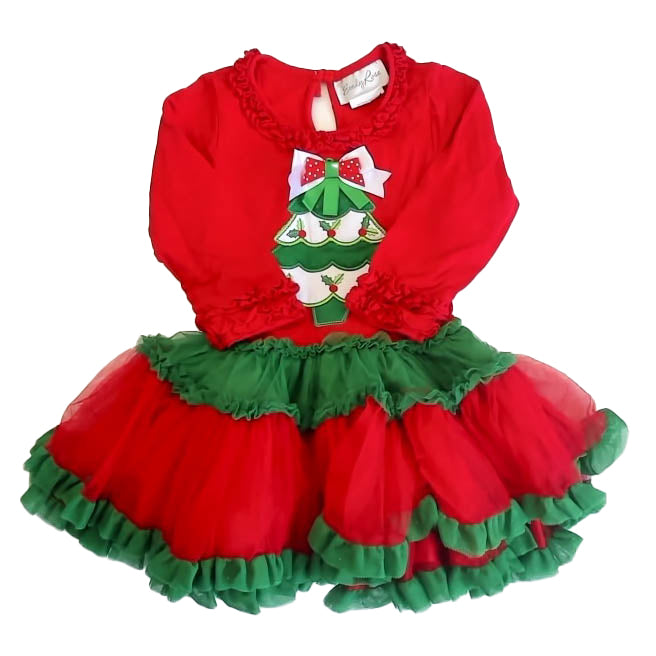 Emily Rose Girls Red | Green Christmas Tree Dress Size: 2T Red | Green Christmas Tree