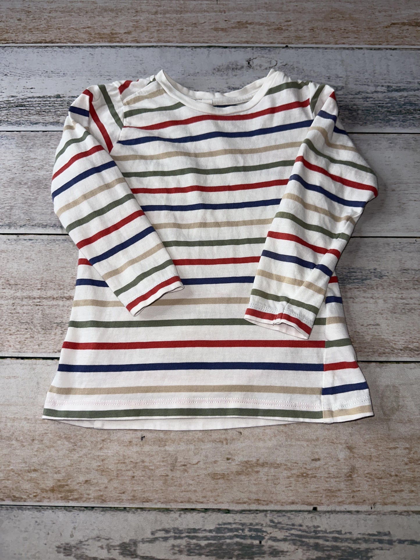 H&M Unisex Red | green | cream | Striped Long Sleeve Shirt Size: 18 months Red | green | cream | Striped