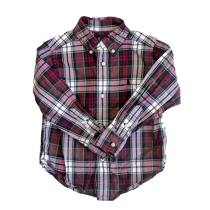 Ralph Lauren Boys Red | Green Plaid Button Down Long Sleeve Size: 2T Red | Green Plaid
