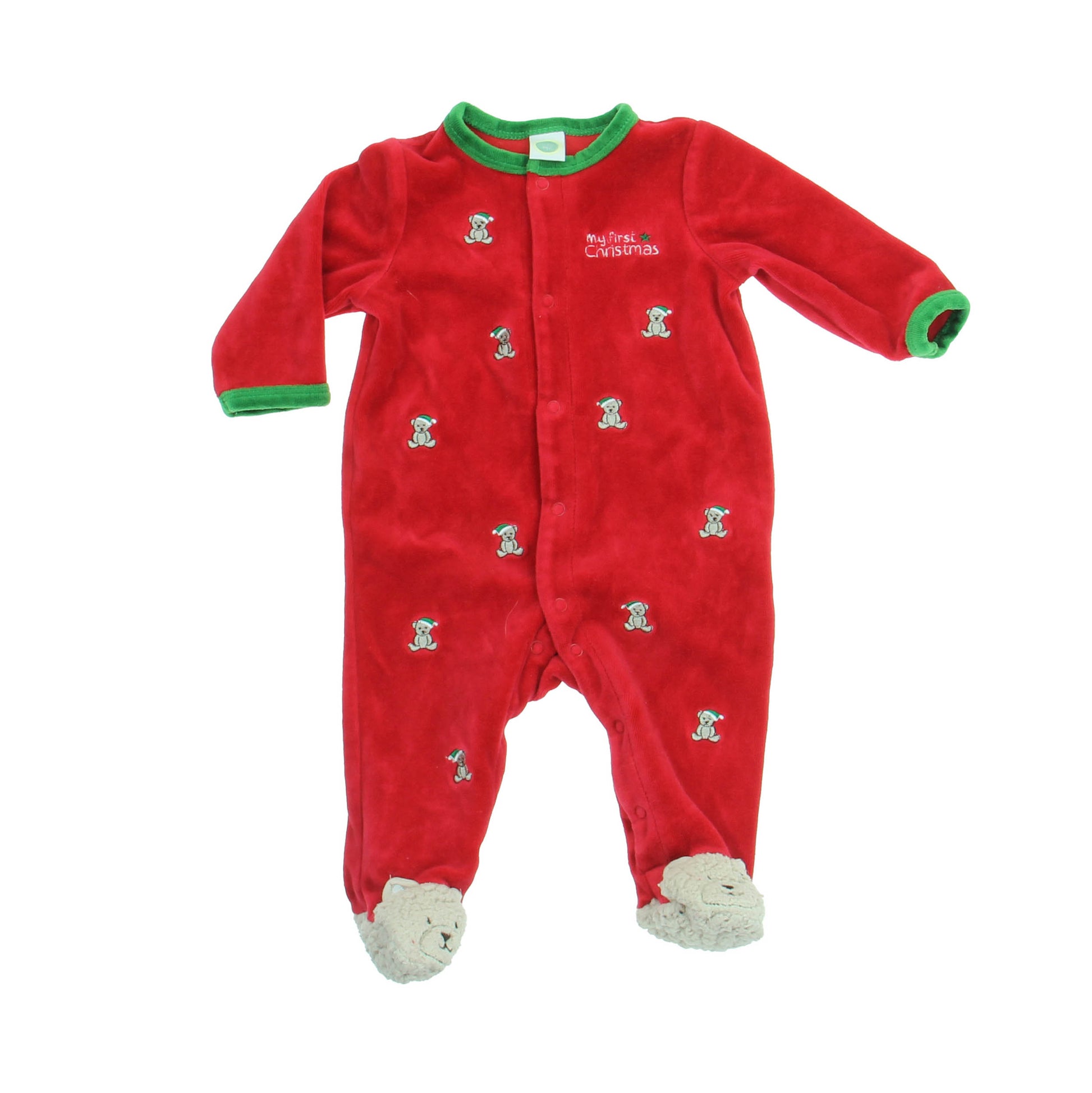 Little Me Unisex Red | Green | Teddy Bear | First Christmas Long Sleeve Outfit Size: 6 Months Red | Green | Teddy Bear | First Christmas