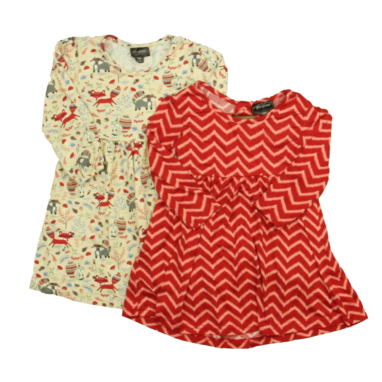 Picapino Girls Red | Ivory Racoons Dress Size: 18 Months Red | Ivory Racoons