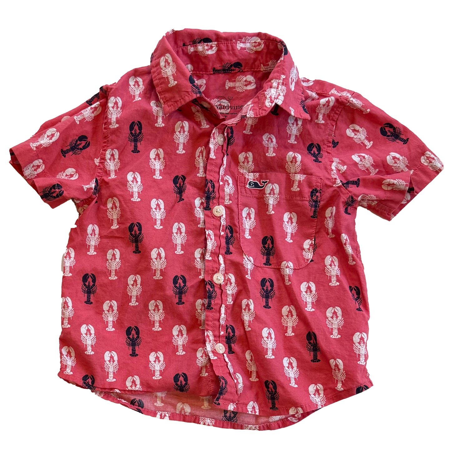 Vineyard Vines Boys Red Lobsters Button Down Short Sleeve Size: 2T Red Lobsters