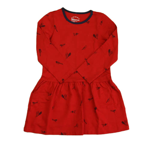 Mightly Girls Red | Navy Birds Dress Size: 4T Red | Navy Birds