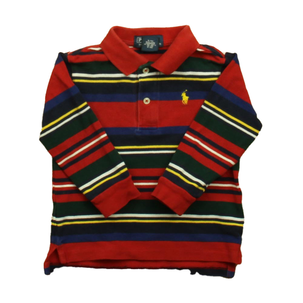 Ralph Lauren Boys Red | Navy Stripe Rugby Shirt Size: 24 Months Red | Navy Stripe