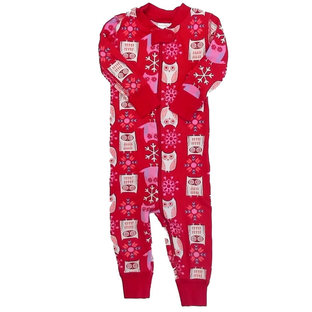 Hanna Andersson Girls Red Owls 1-piece Non-footed Pajamas Size: 12-18 Months Red Owls