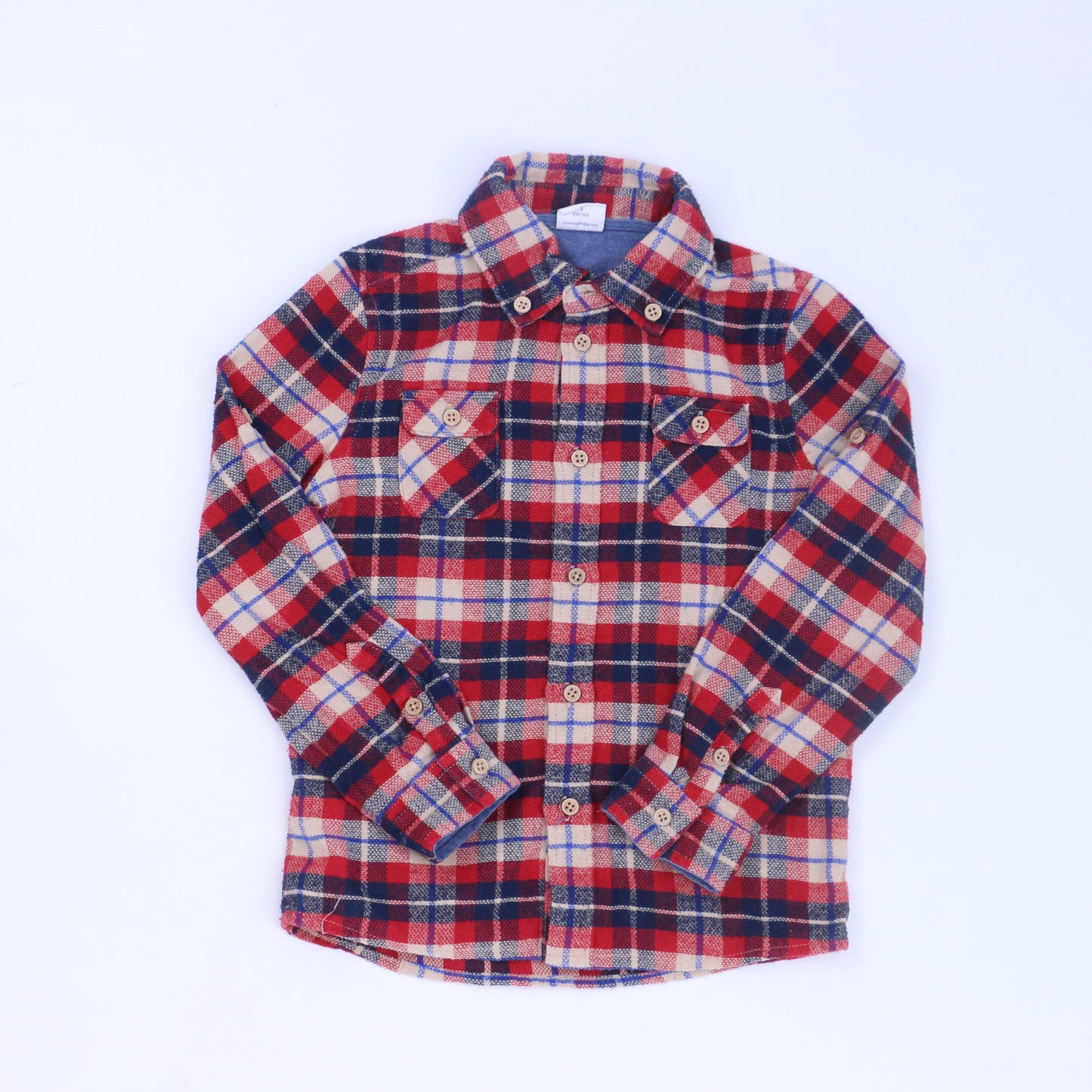 Egg Boys Red Plaid Button Down Long Sleeve Size: 3T Red Plaid