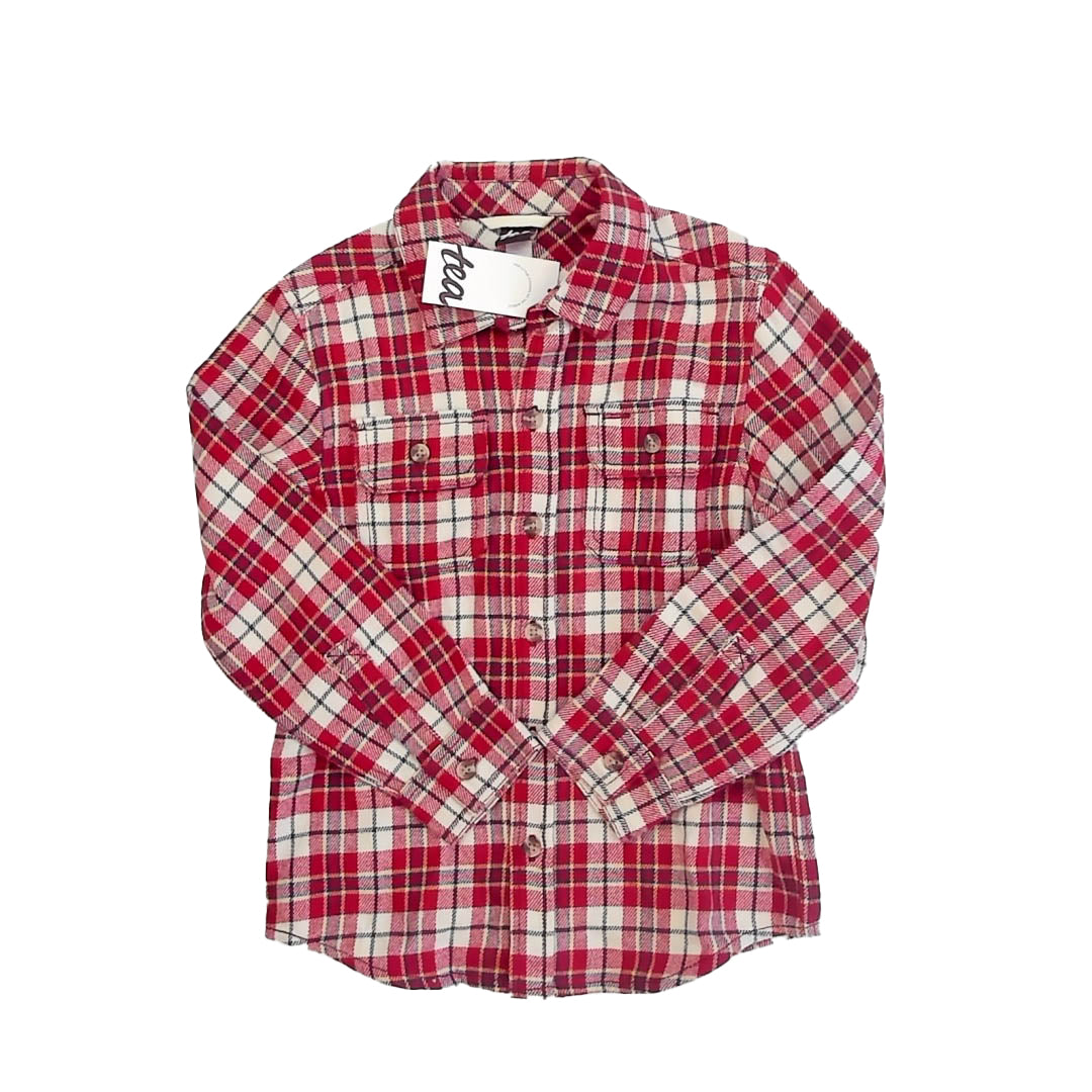 Tea Collection Boys Red Plaid Button Down Long Sleeve Size: 5T Red Plaid