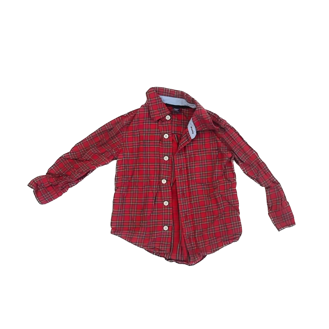 Gap Boys Red Plaid Button Down Long Sleeve Size: 3T Red Plaid