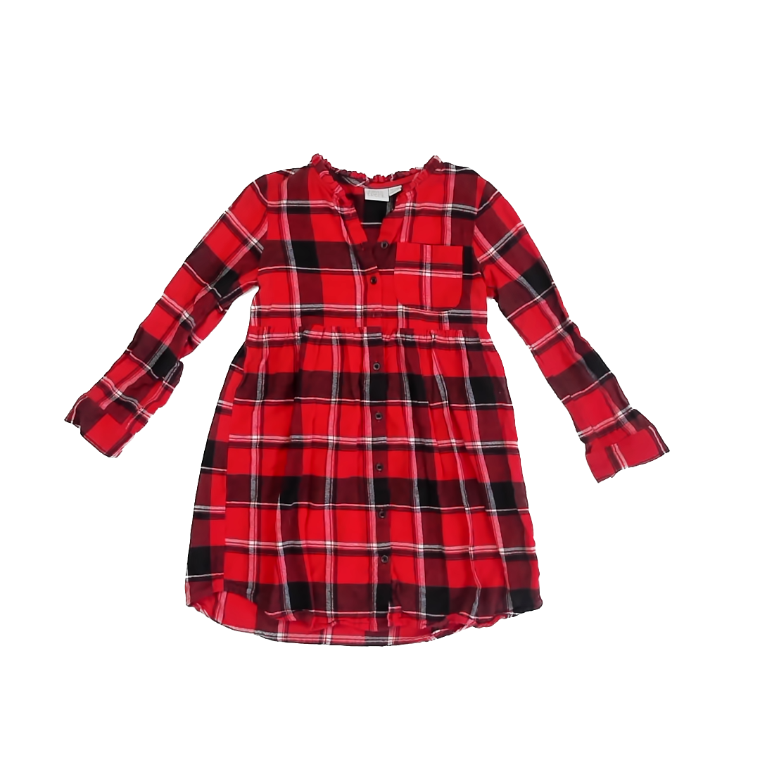 Falls Creek Girls Red Plaid Dress Size: M (7/8) Red Plaid