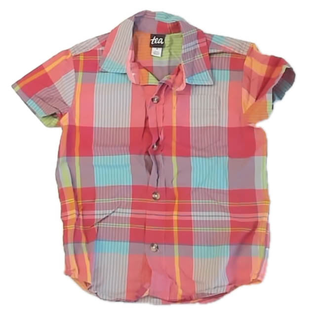 Tea Collection Boys Red Plaid Button Down Short Sleeve Size: 4T Red Plaid