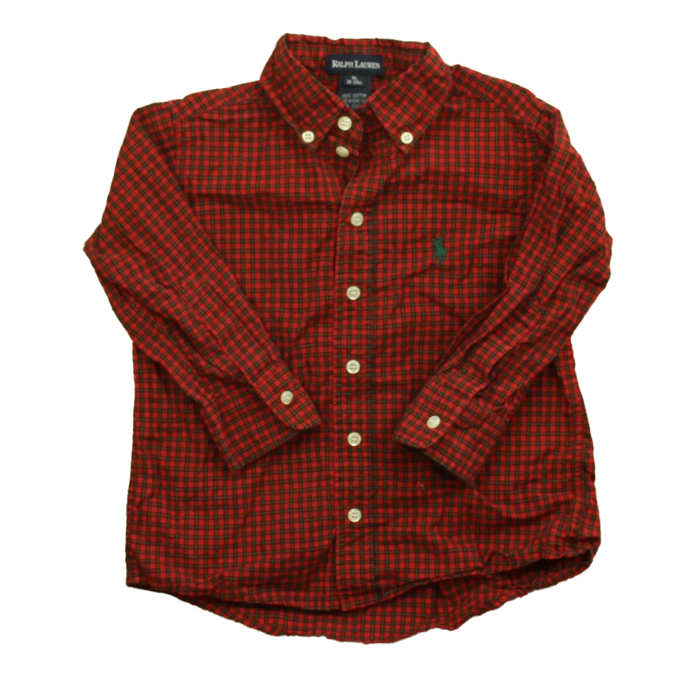 Ralph Lauren Boys Red Plaid Button Down Long Sleeve Size: 18-24 Months