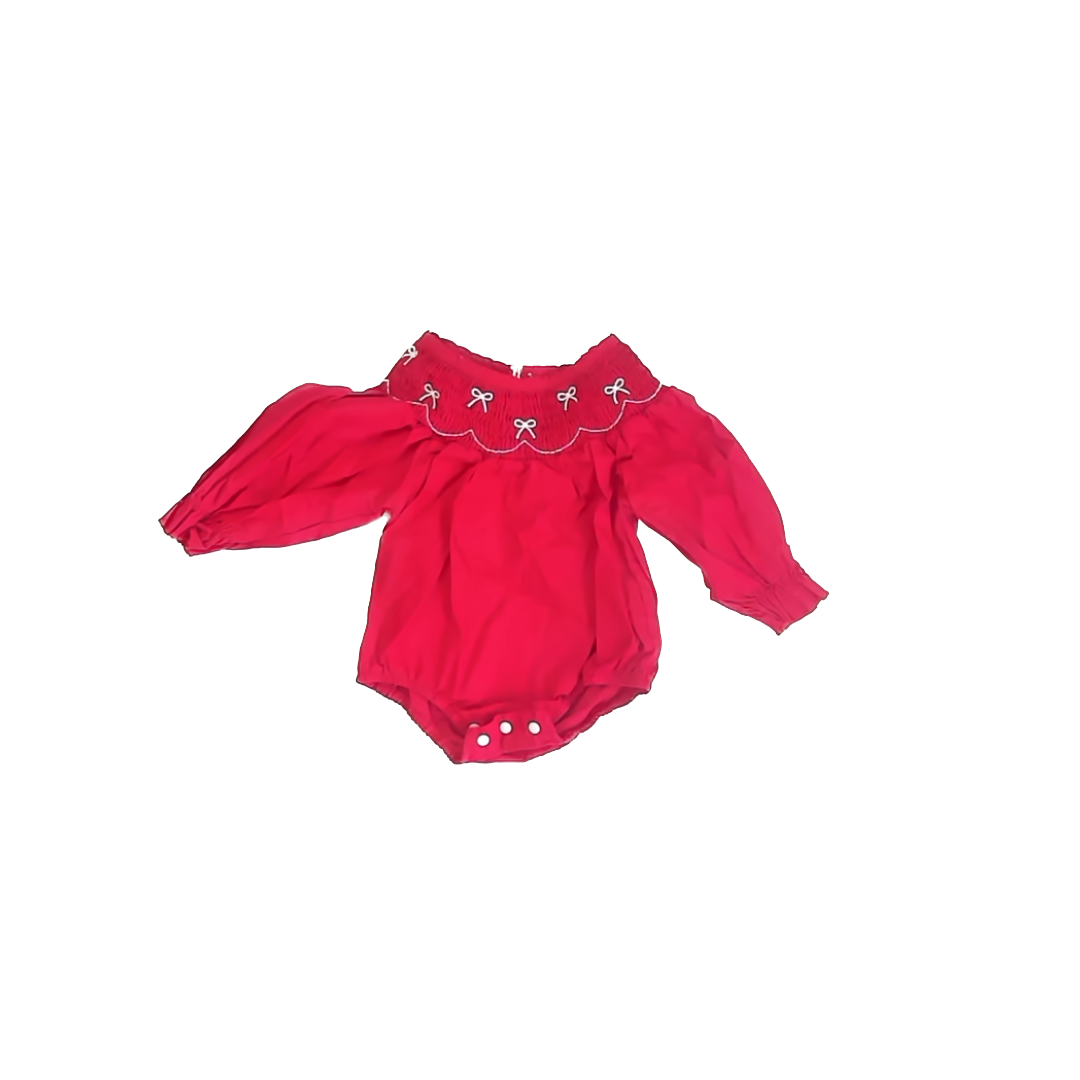 Unknown Girls Red Smocked Romper Size: 3-6 Month * Red Smocked