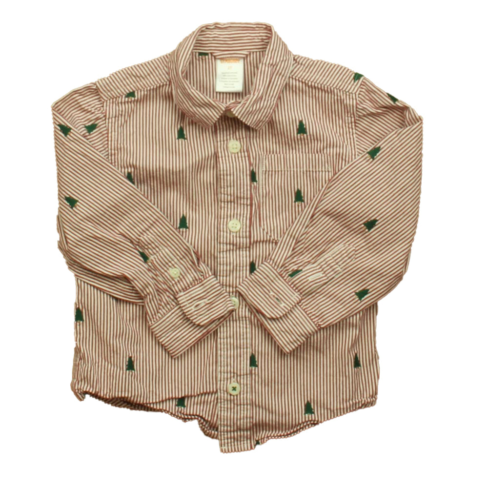 Gymboree Boys Red Stripe | Green Trees Button Down Long Sleeve Size: 2T Red Stripe | Green Trees