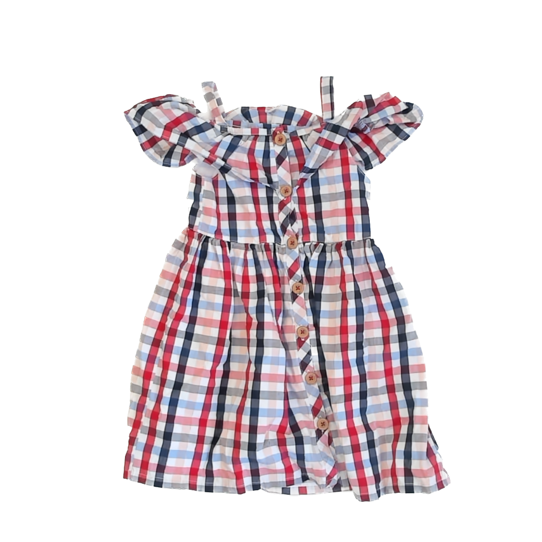 Member's Mark Girls Red | White | Blue Plaid Dress Size: 6 Years Red | White | Blue Plaid